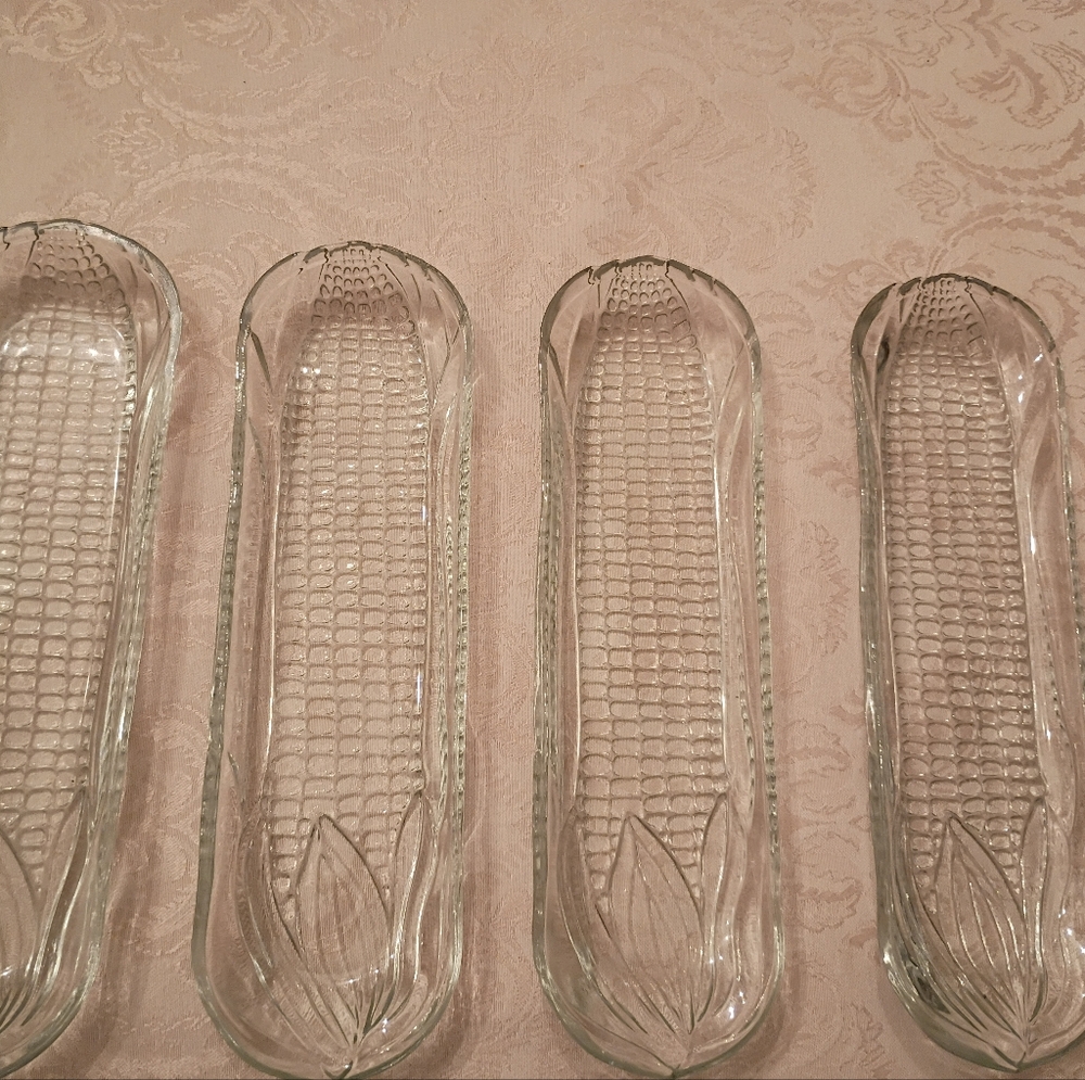Vintage Lead Crystal Corn on the Cob Dishes Set of Four